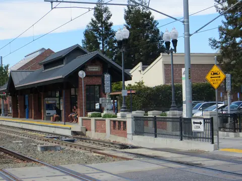 The light rail station in Campbell, California, on a sunny day